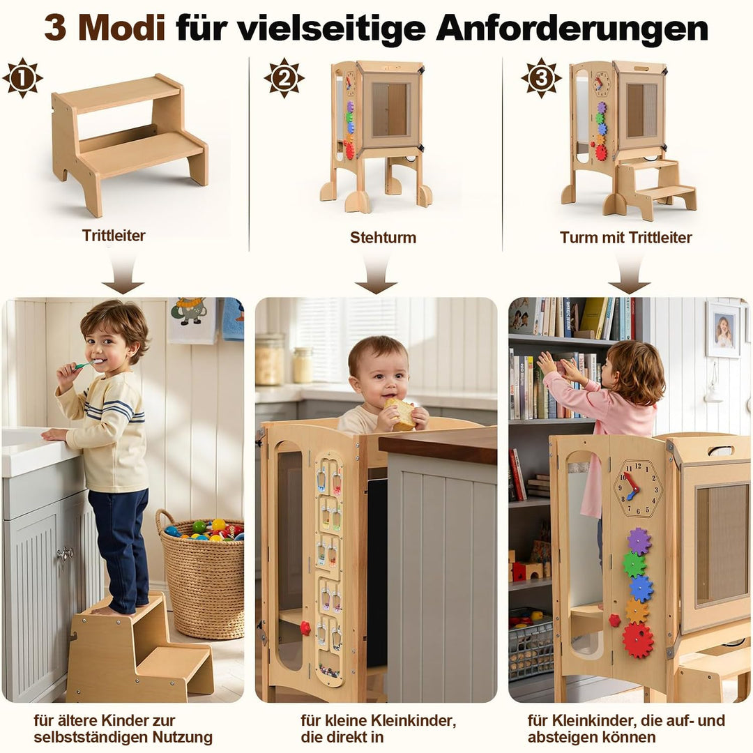 Lernturm ab 1 jahr, 5 in 1 Multifunktional Lernturm für Kinder, Montessori Learning Tower mit Tafel,