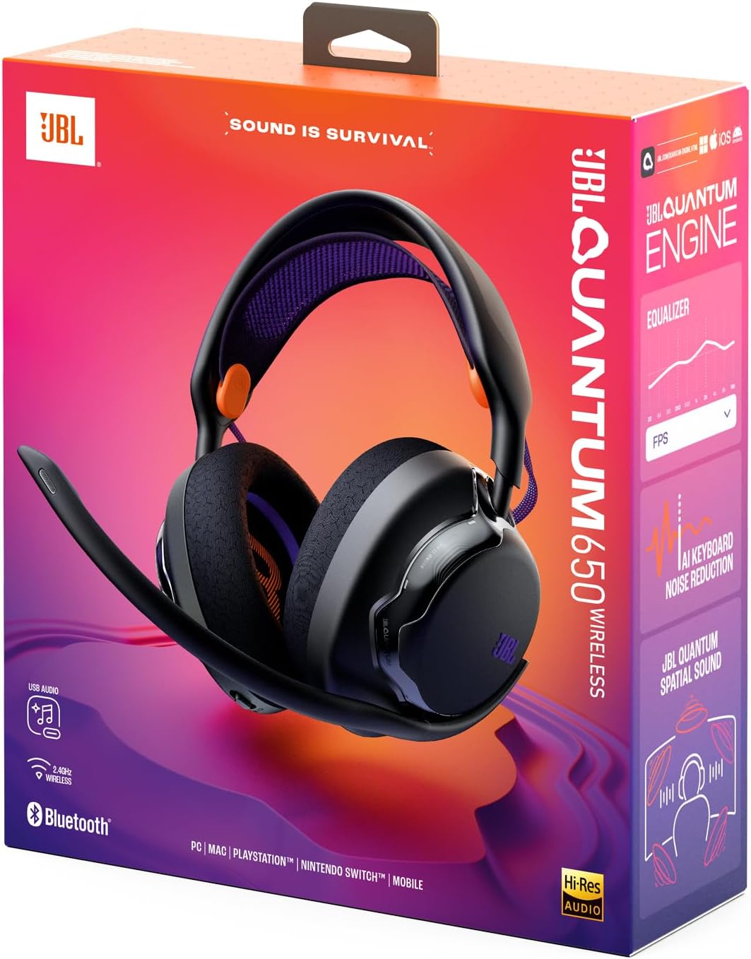 JBL Quantum 650 Kabelloses Bluetooth-Gaming-Headset mit JBL Quantum Raumsound, Noise-Cancelling-Mikr