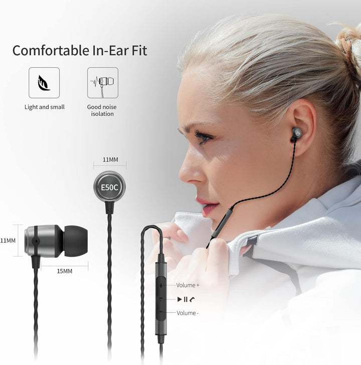 SoundMAGIC E50C Wired Earphones with Microphone, In-Ear HiFi Headphones, Good Noise Isolating Headph