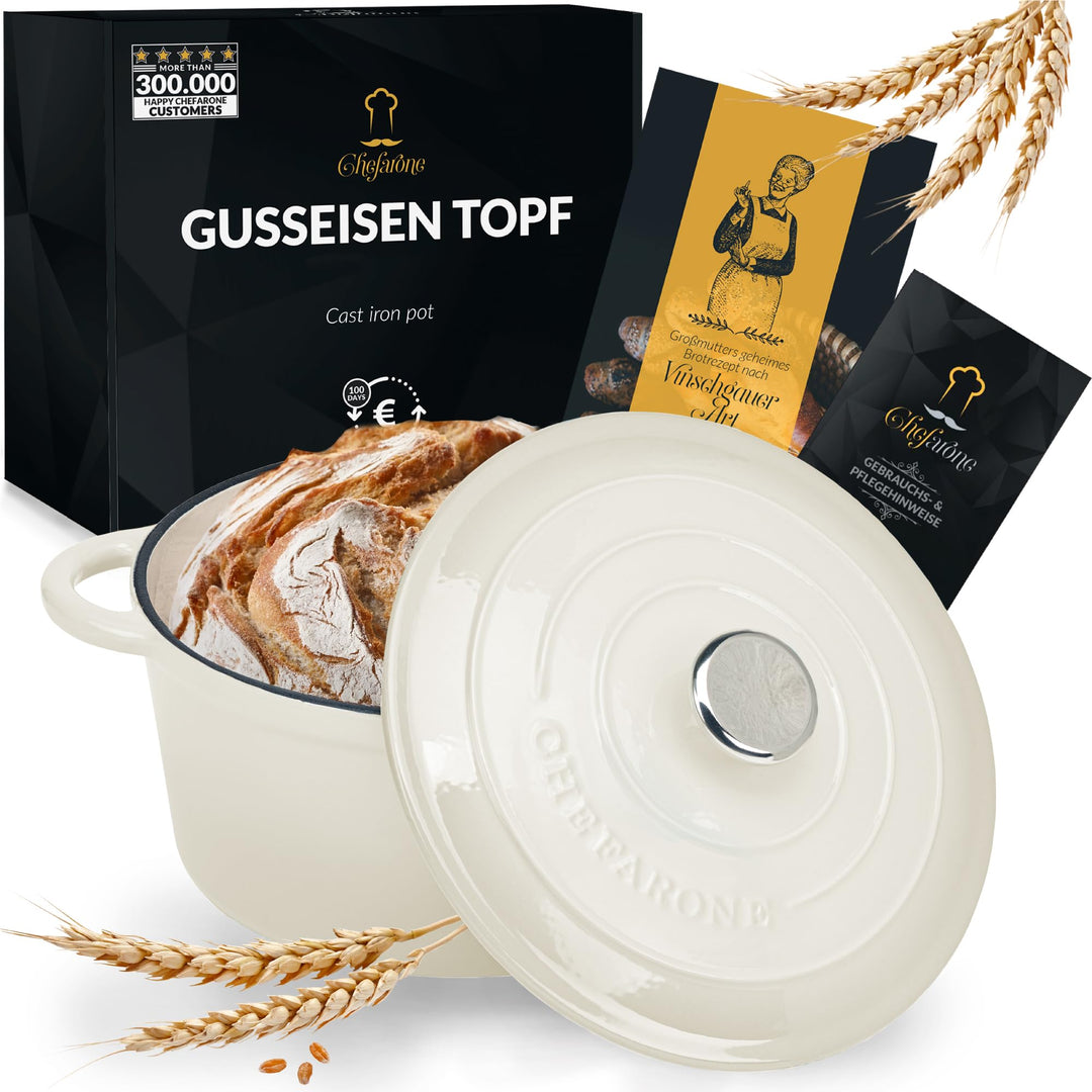 Gusseisen Topf Brot Backen 24 Cm, 3,5 L Schmortopf, Emailliert Zum Schmoren, und Braten, Brotbacktop