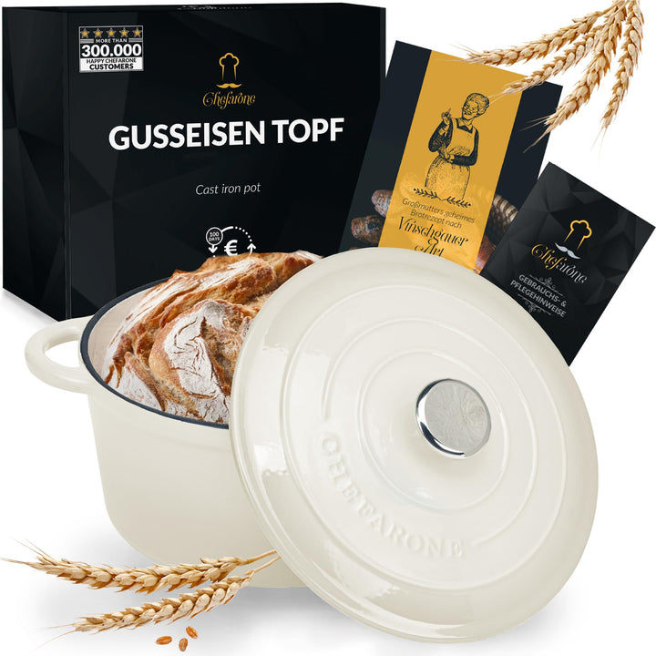 Gusseisen Topf Brot Backen 24 Cm, 3,5 L Schmortopf, Emailliert Zum Schmoren, und Braten, Brotbacktop
