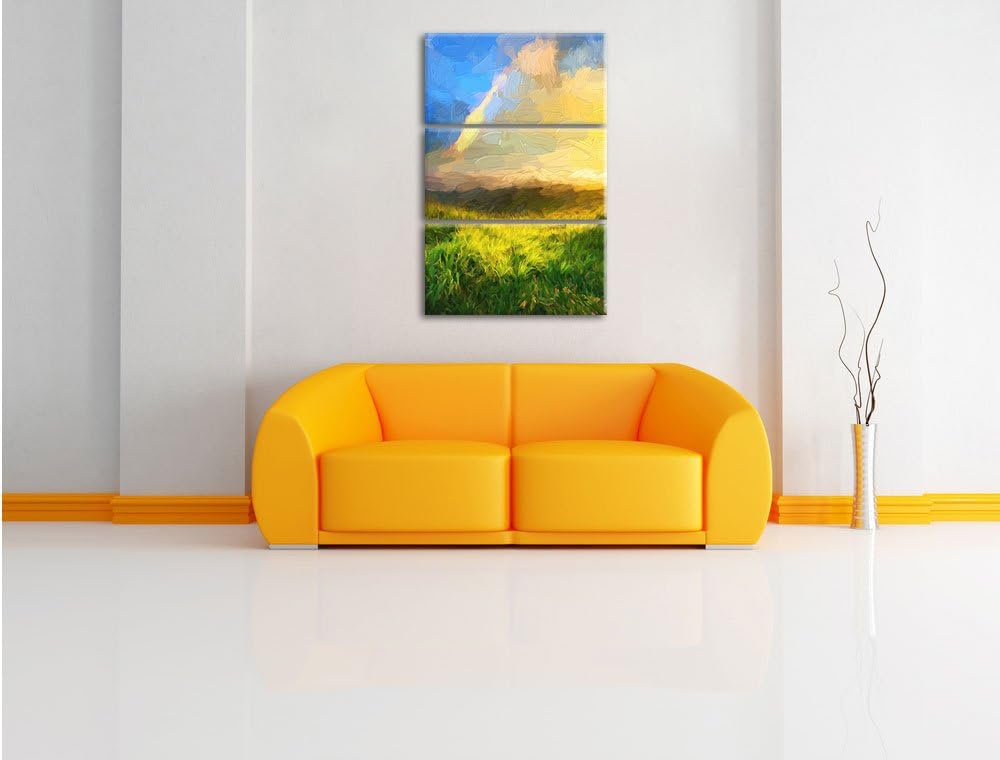 Pixxprint Berge mit Regenbogen am Himmel als Leinwandbild/Grösse: 3 Teilig (120x80 cm) cm/Wandbild/K