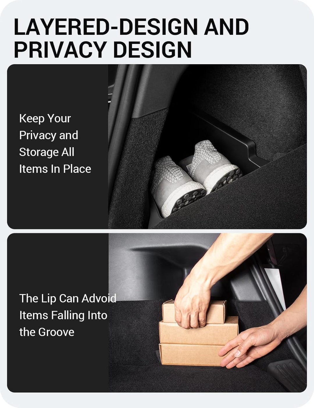 BASENOR Tesla Model Y Kofferraum Organizer Wasserdicht Hintere Kofferraum Aufbewahrungskörbe Seitenb