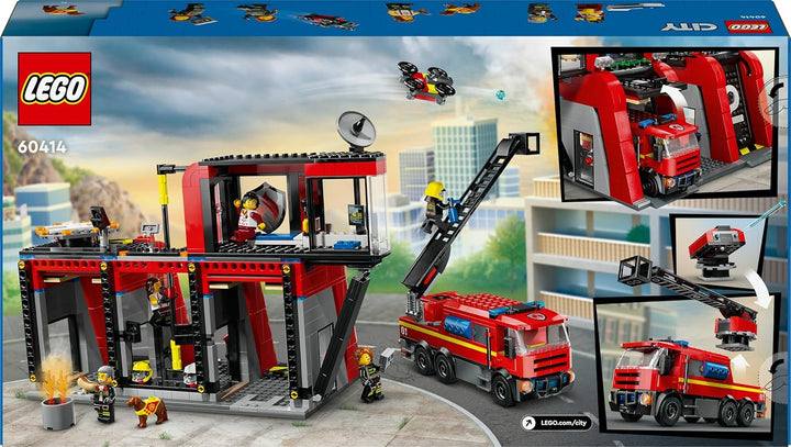 LEGO City Feuerwehrstation mit Drehleiterfahrzeug, Feuerwehr-Spielzeug mit Feuerwache und Feuerwehra