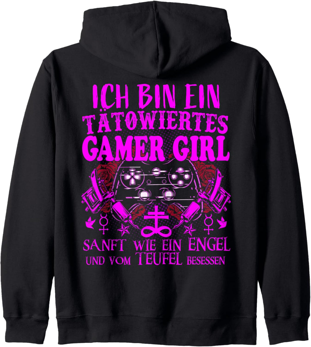 Tätowiertes Gamer Girl Controller Gamer Rosen Sterne Kapuzenjacke