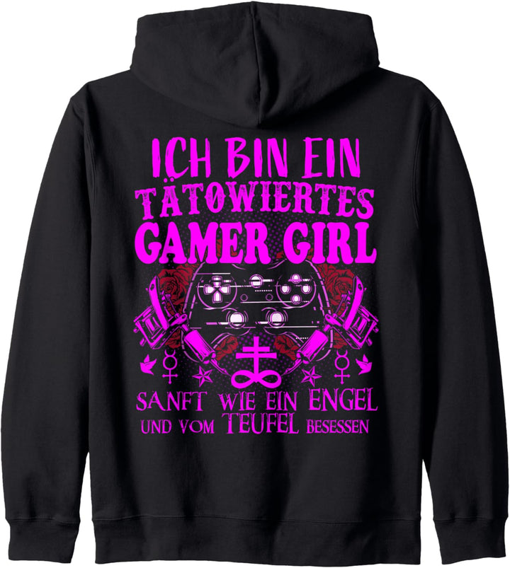 Tätowiertes Gamer Girl Controller Gamer Rosen Sterne Kapuzenjacke