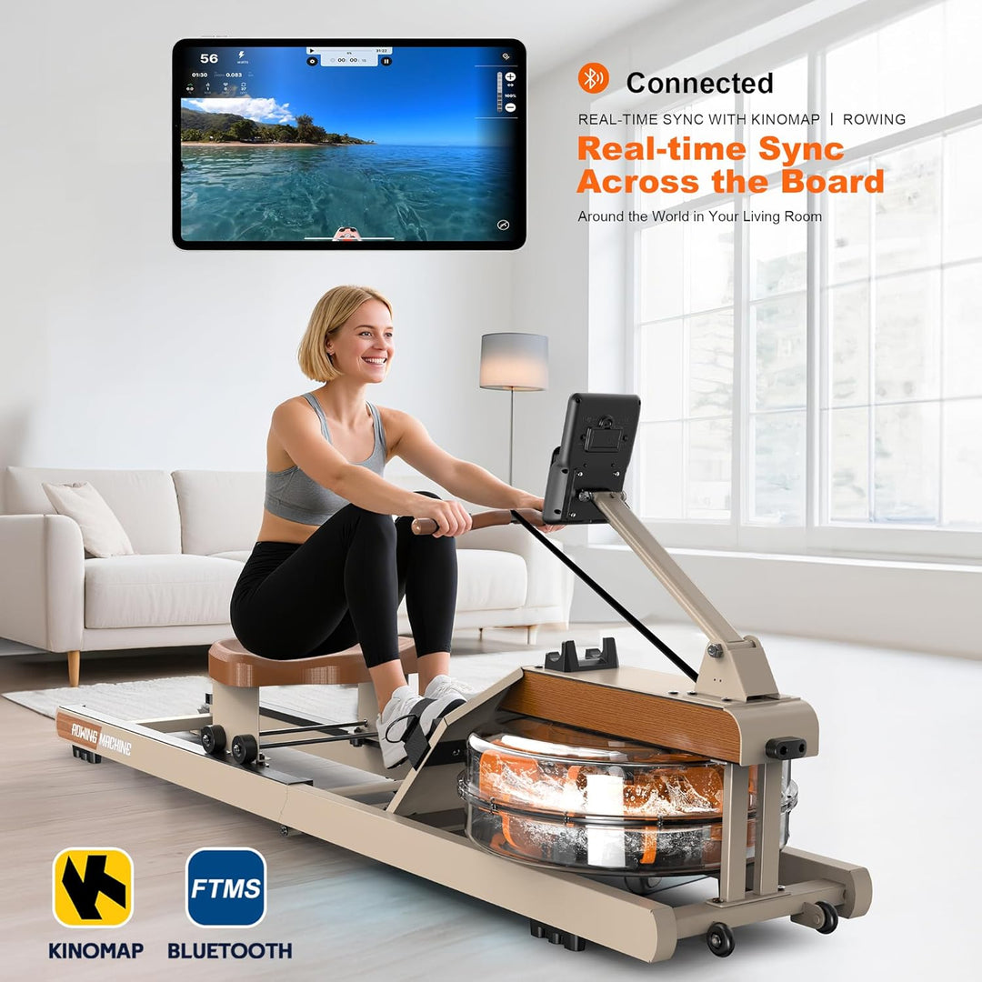 Rudergerät für Zuhause Klappbar: Bluetooth Rudergerät Wasser mit Verstellbarem Tablethalter - 98% Vo