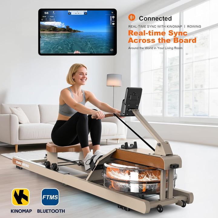 Rudergerät für Zuhause Klappbar: Bluetooth Rudergerät Wasser mit Verstellbarem Tablethalter - 98% Vo