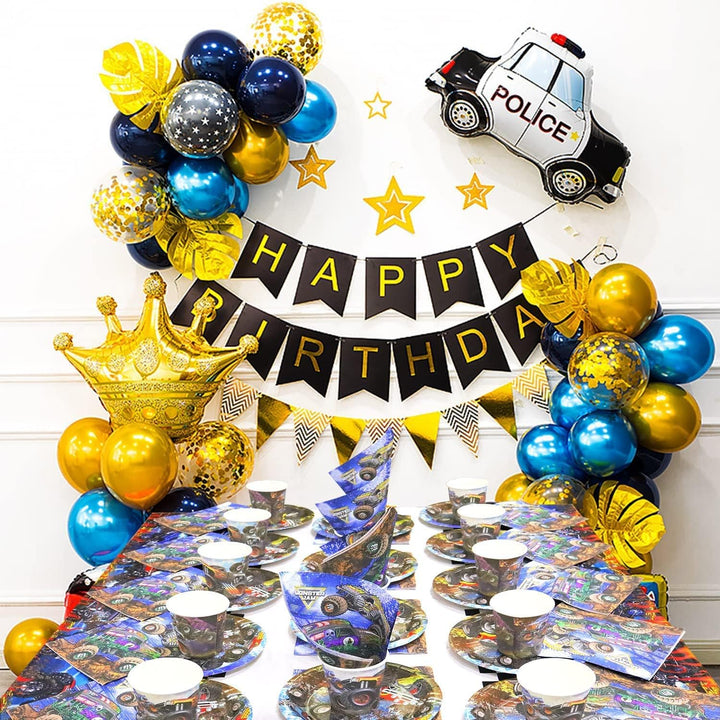 Monster Truck Geburtstag Geschirr Set, Auto Party Deko Set Einschliesslich 20 Teller, 20 Becher und