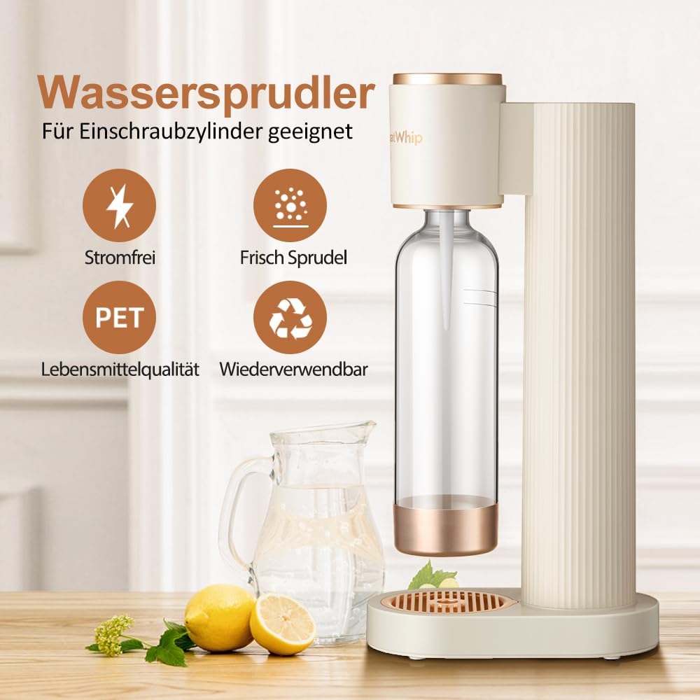 GreatWhip Wassersprudler Set – Soda-Maschine Weiss inkl. 2× 60 L CO2 Schraubzylinder + 1 L BPA-freie