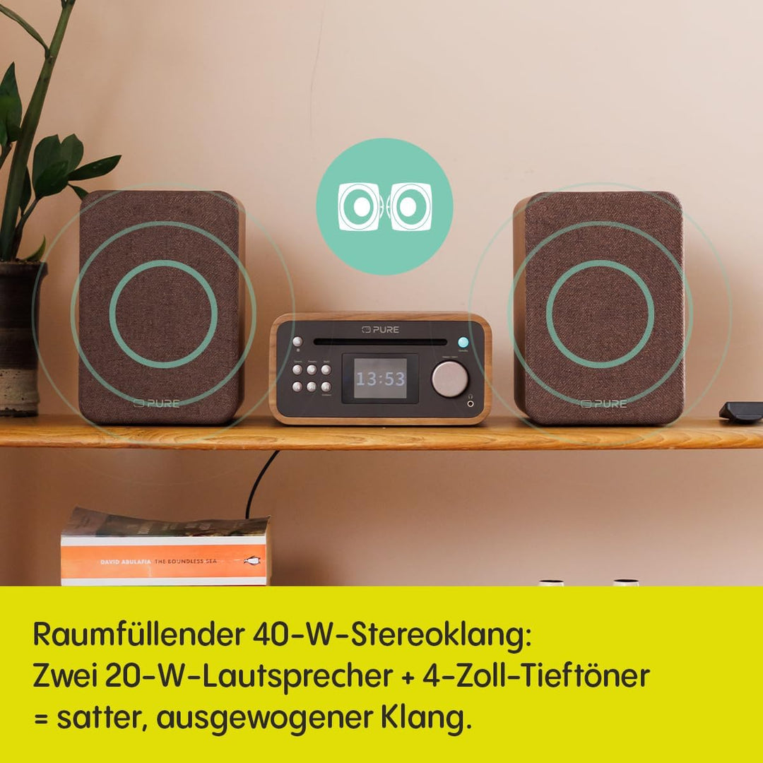 Pure Classic Stereo Mini Mikro HiFi Anlage mit CD-Player DAB+ Radio Bluetooth 5.3 USB AUX Kopfhörera