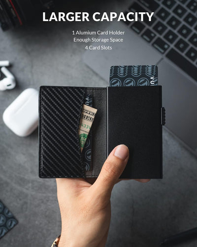 VULKIT Kreditkartenetui Leder Kartenetui RFID Blocking Automatische Pop Up Visitenkartenetui für Kar