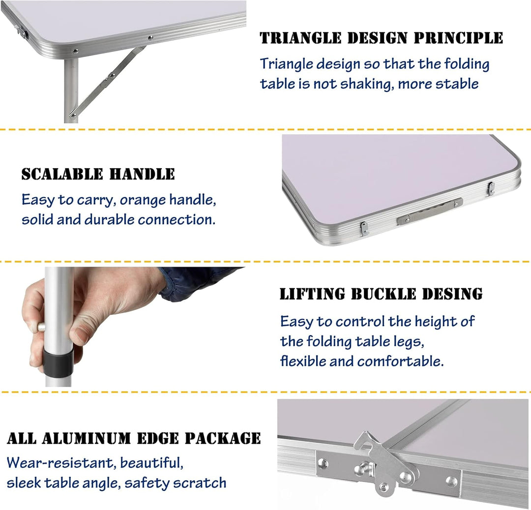 Klapptisch, 122 cm, für PC, Laptop, Büro, Arbeitszimmer, Outdoor, Picknick, Camping, Esstisch, Gamin