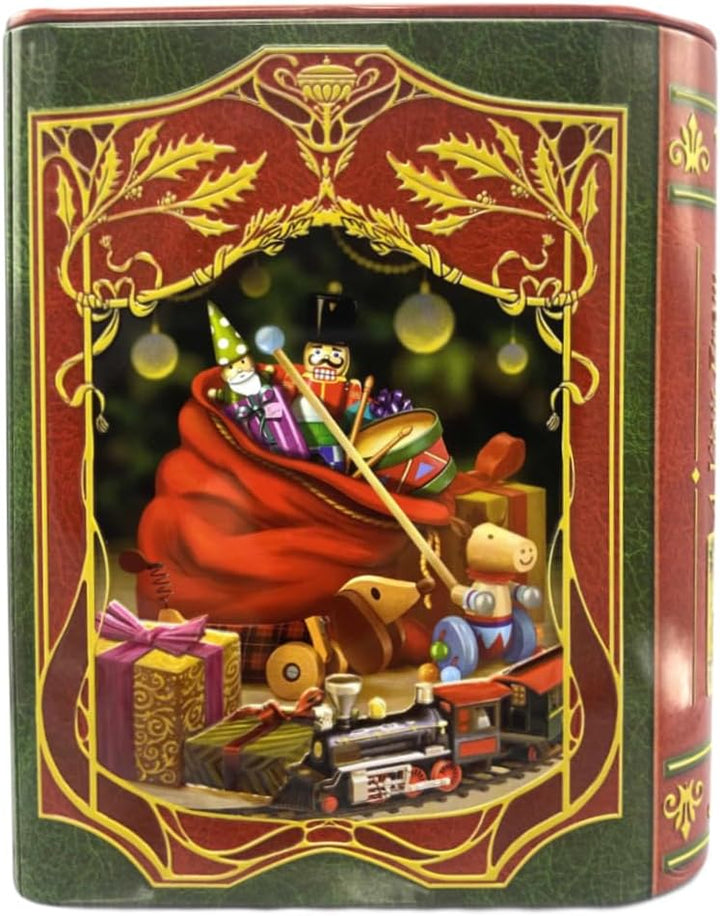 Blechdose in Form eines Weihnachsts-Buches Kleine Buchdose St. Nick rot/grün Keksdose Deko-Box Retro