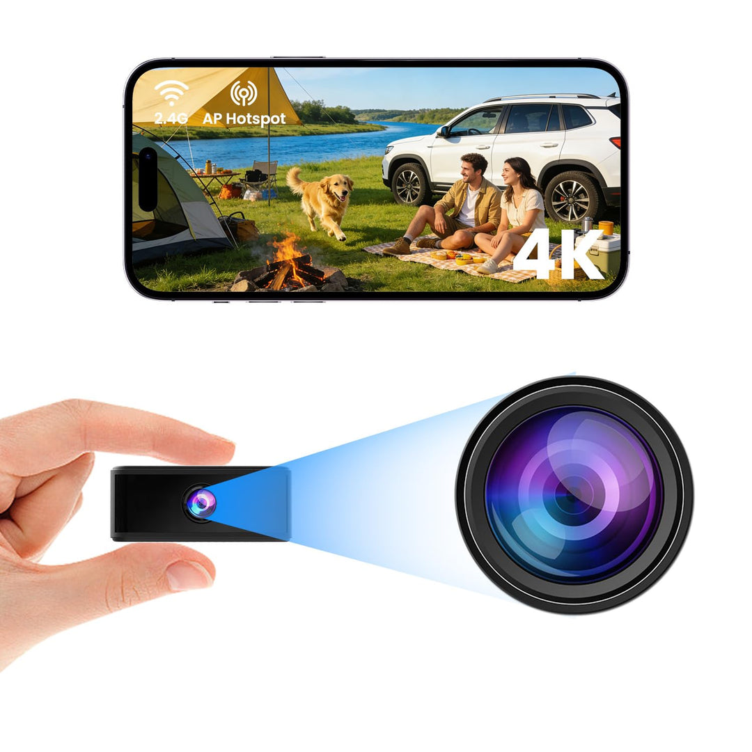 Mini Kamera, Funktioniert mit oder Ohne WLAN, 4K Kamera Überwachung Innen mit Nachtsicht, 6 Stunden