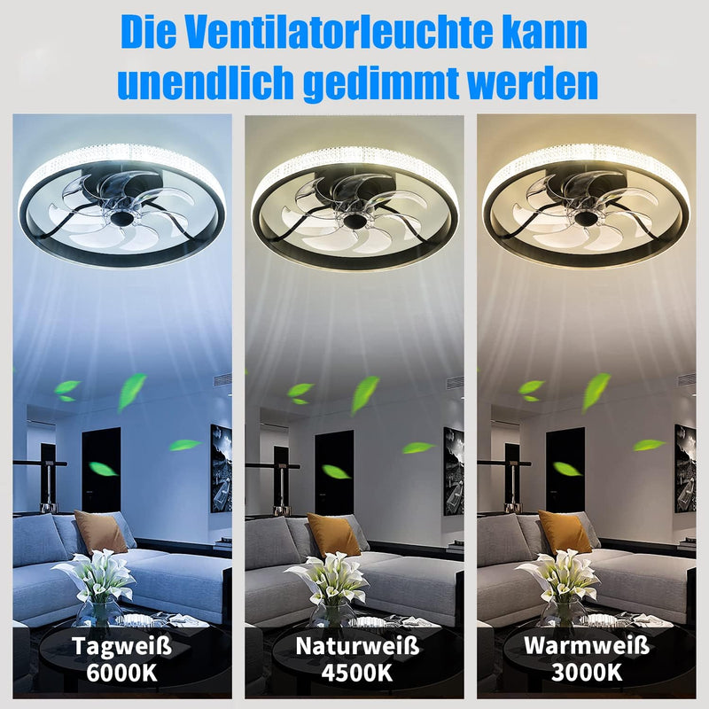 ELINKUME 48CM Deckenventilator mit Beleuchtung und Fernbedienung Leise, Deckenleuchte mit Ventilator