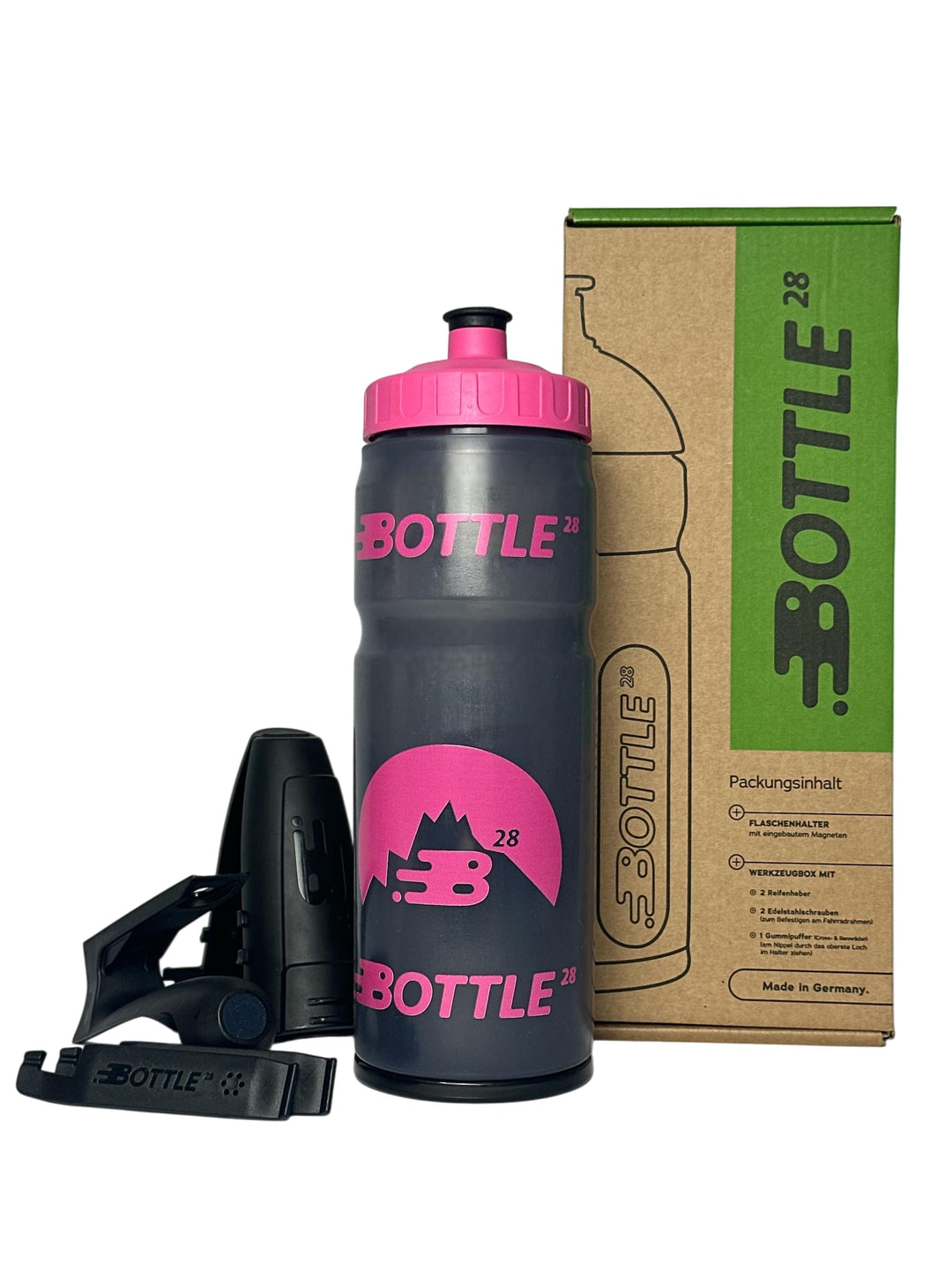 0,7L Fahrradflasche mit integrierter Werkzeugbox Magenta Made in DE Magenta 700 ml, Magenta 700 ml
