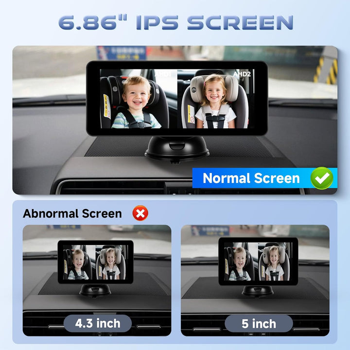 Hodozzy Dual Baby Autokamera für 2 Kinder - 6,86 Zoll IPS Split-Screen HD Display, Nachtsicht, 360°
