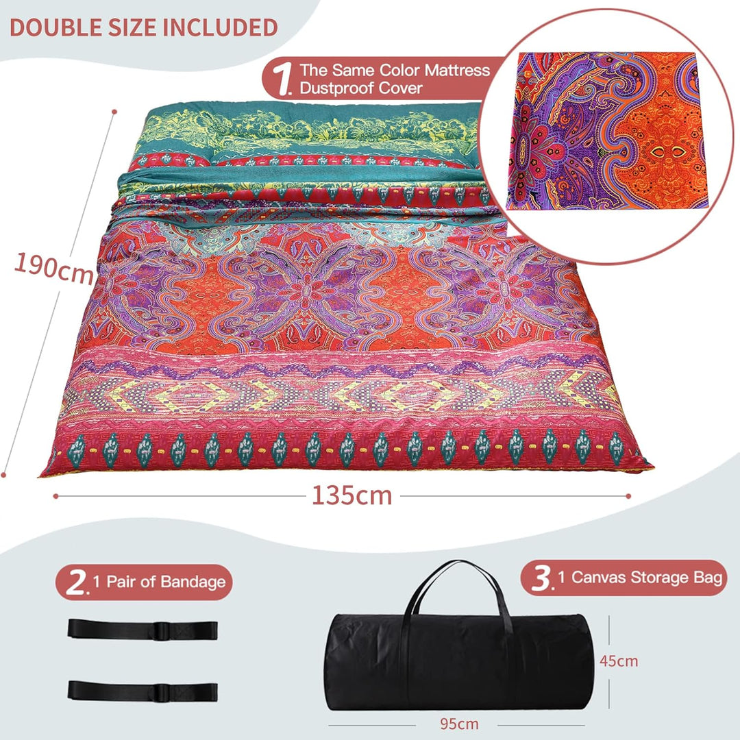 MAXYOYO Böhmische Retro Futon Matratze - Vintage Blumenmuster japanische Bodenmatratze - rollbar ver