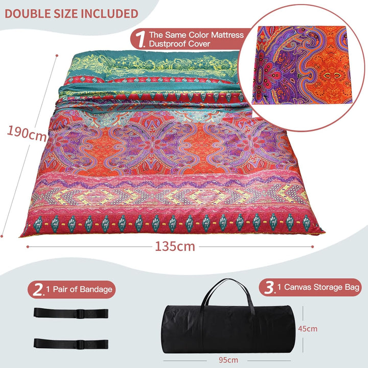 MAXYOYO Böhmische Retro Futon Matratze - Vintage Blumenmuster japanische Bodenmatratze - rollbar ver