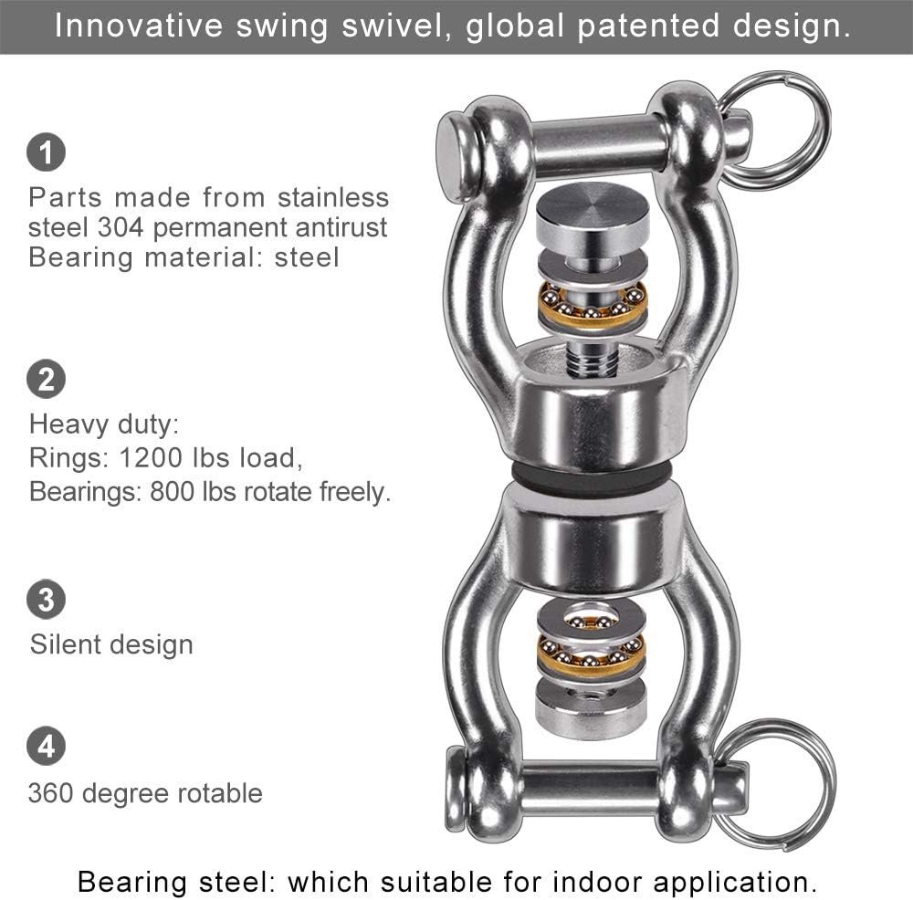 SELEWARE Schaukelhaken Schwerlast Hängesessel Outdoor - Silent Bearing Drehhaken Boxsack Halterung D