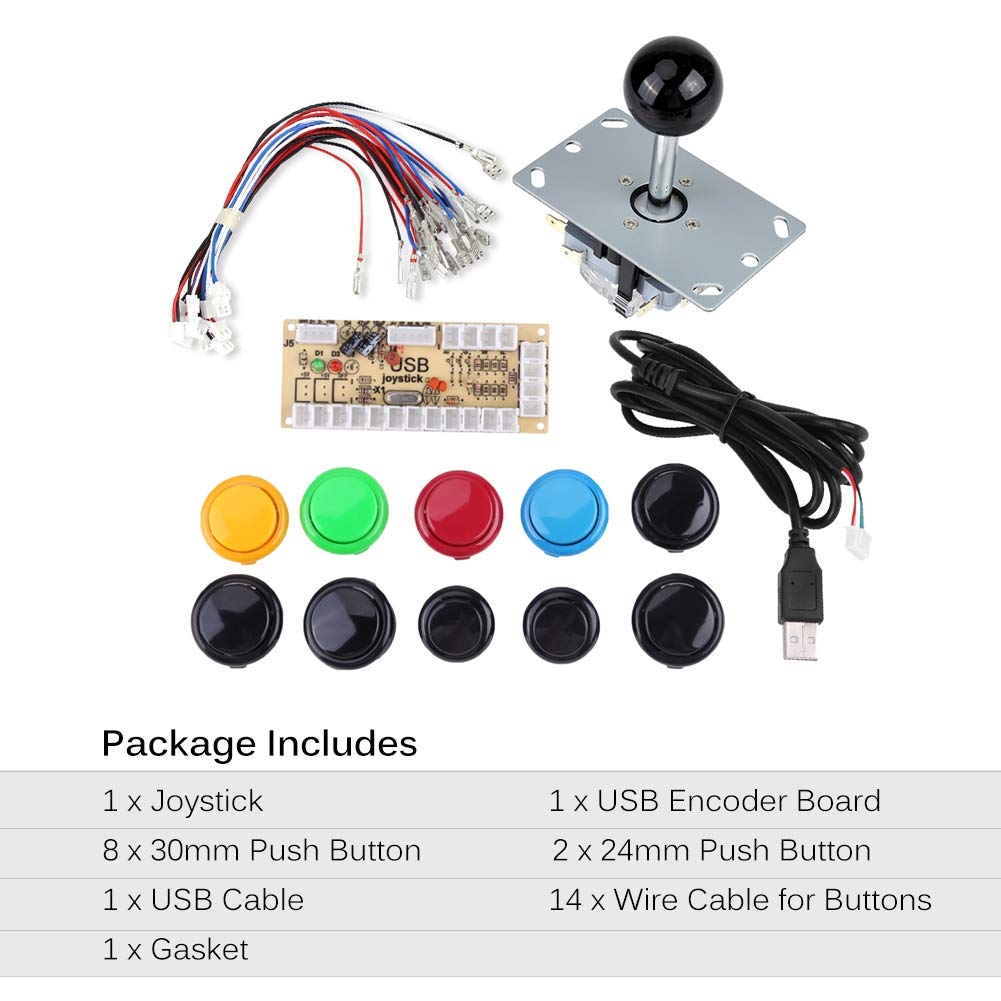 Hilitand Null Verzögerung Arcade-Spiel DIY Teile Kits 10 Tasten + PC-Spiele Schwarz Joystick + USB-E