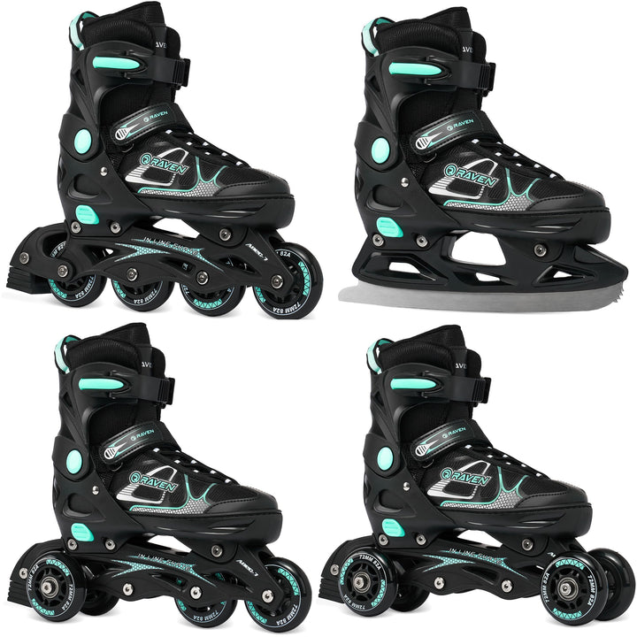 RAVEN 4in1 Inline Skates Triskates Rollschuhe Schlittschuhe Inliner für Kinder und Erwachsene verste
