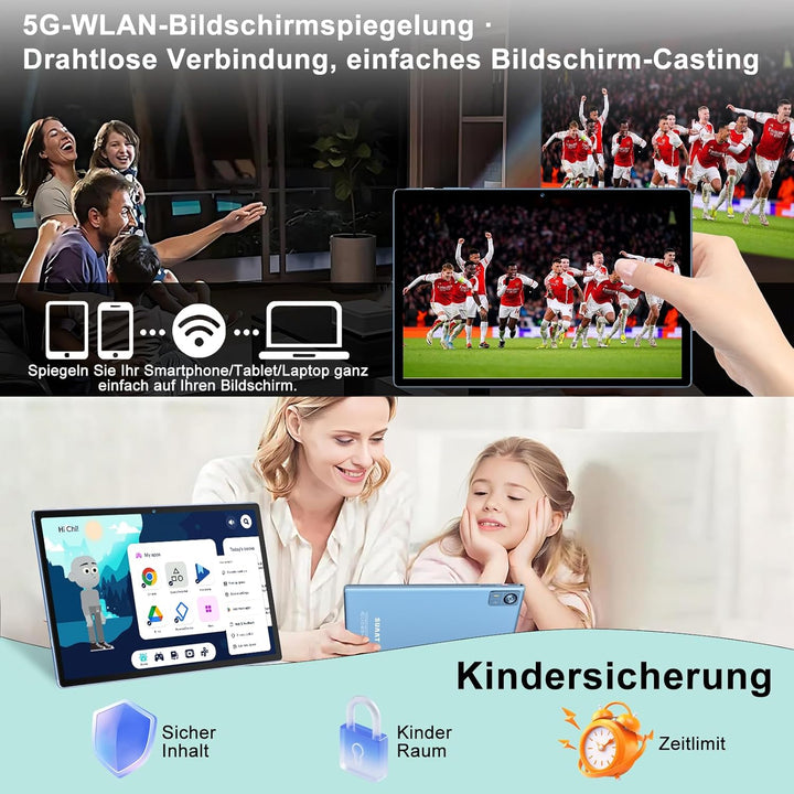 Tablet 10.1 Zoll Android 15 Tablet 【30 GB RAM + 128 GB ROM+2TB】【Gemini AI】, Widevine L1, Octa Core,