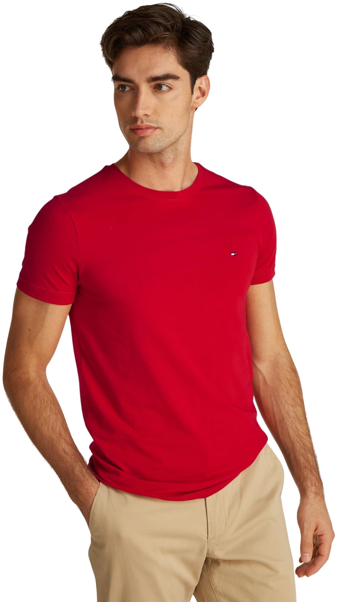 Tommy Hilfiger Herren T-Shirt Kurzarm Stretch Slim Fit Tee Rundhalsausschnitt 3XL Grosse Grössen Red
