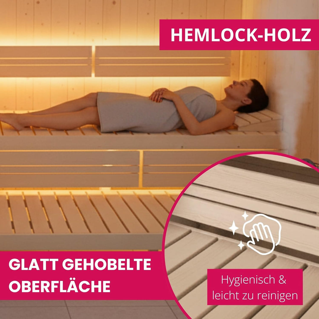 Suleno Sauna Bankblenden Set LARVIK, Hemlock-Massivholz Naturbelassen, 850 x 219 mm, Sauna Zwischenb