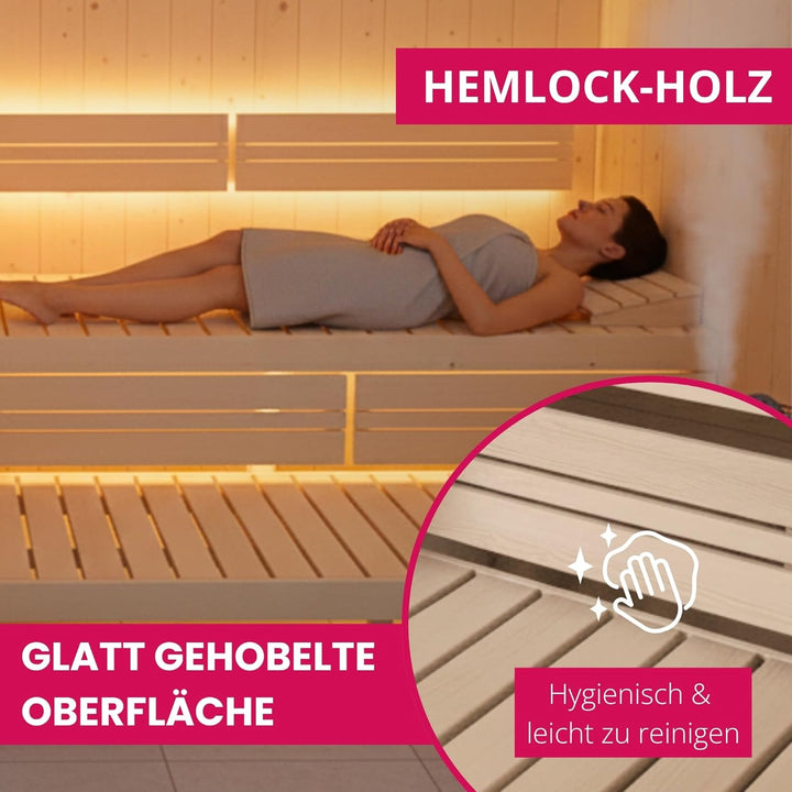 Suleno Sauna Bankblenden Set LARVIK, Hemlock-Massivholz Naturbelassen, 850 x 219 mm, Sauna Zwischenb