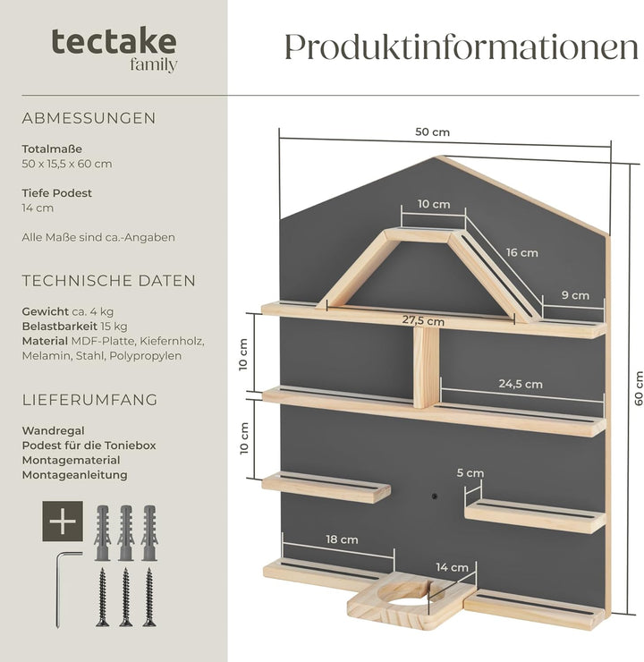 tectake® Holz Regal mit Magnetstreifen für Wand Montage, Wandregal für's Kinderzimmer, Aufbewahrung