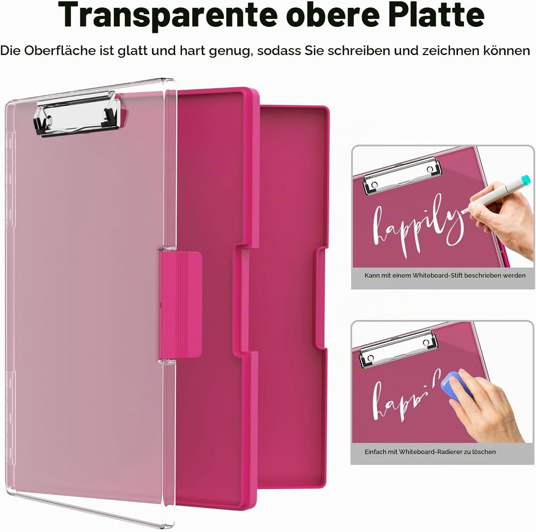 Piasoenc Klemmbrett mit Aufbewahrung, Klemmbretter mit 2 Aufbewahrungsboxen und A4-Papierordner, kla