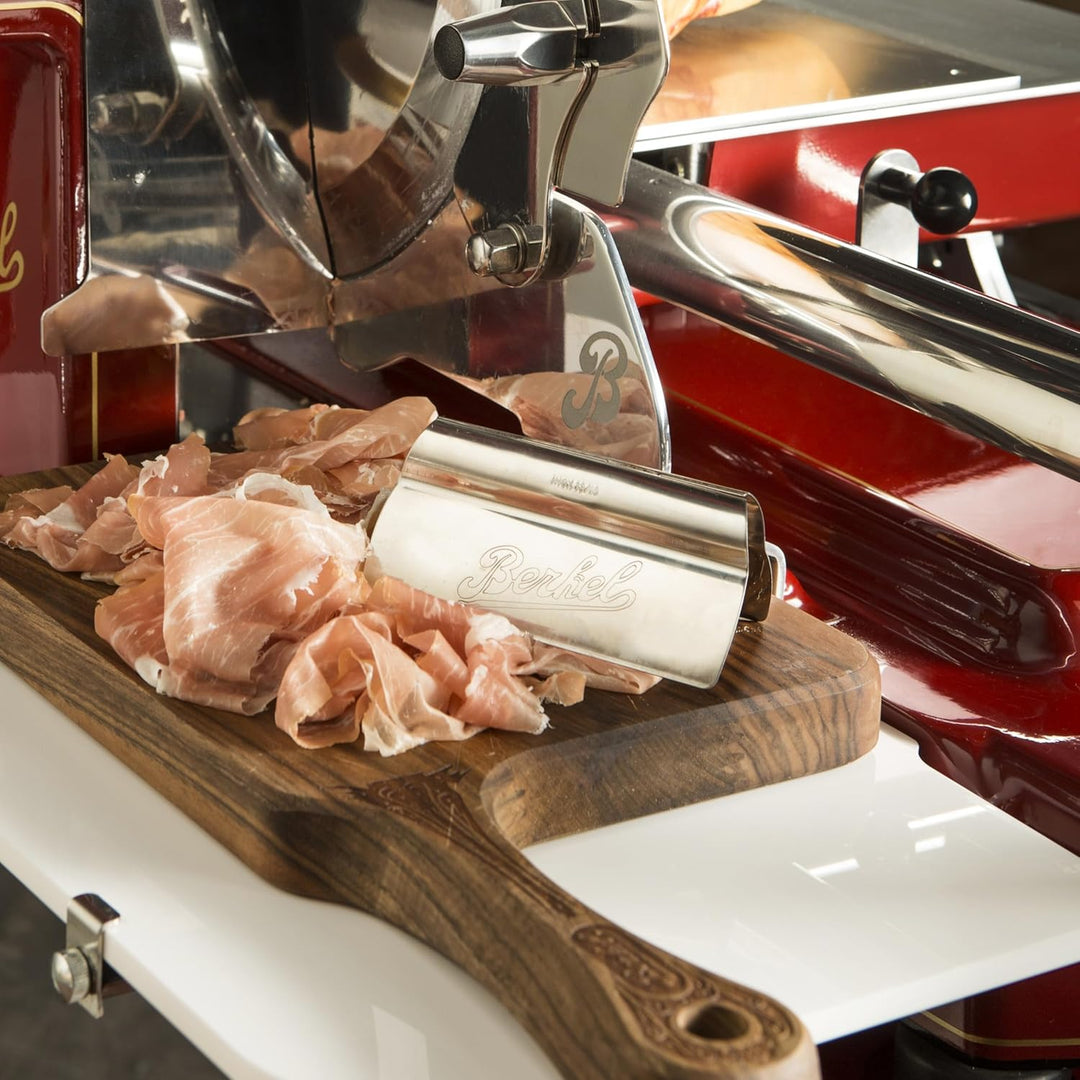 Berkel Aufschnittmaschine Home Line 250 in rot - Premium Schneidemaschine inkl. handgefertigtem Einl