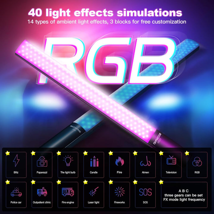 Soonpho Video Leuchtstab Stick Light Tube RGB LED Lichtstab für Studio 2500K-8500K CRI≥97 TLCI≥97