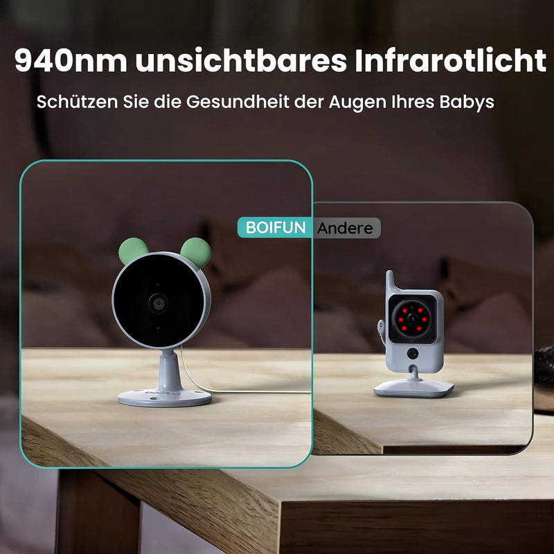 BOIFUN Babyphone mit 2 Kameras App, ECO Modus, Zonenalarme, 1080P HD, 3×Zoom, 4,3 Zoll LCD-Display B