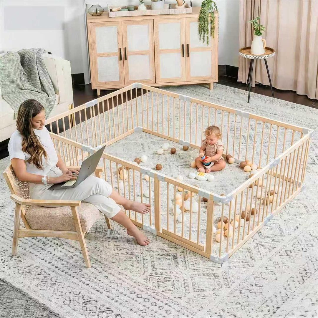 Laufstall Baby, Laufgitter Baby aus Holz, faltbar mit Tür &amp; Sicherheitsverschluss, individuell formb
