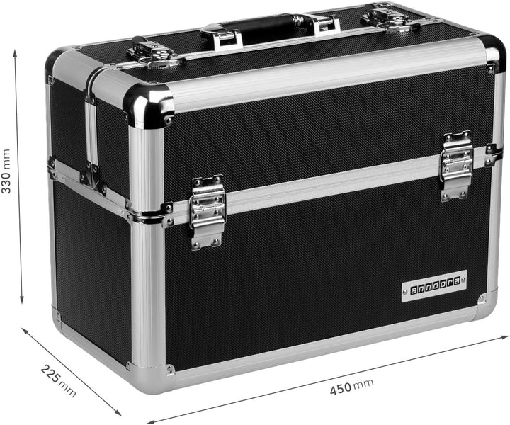 anndora® Werkzeugkoffer 24L Präsentationskoffer Etagenkoffer Schwarz + Schlüssel, Schwarz