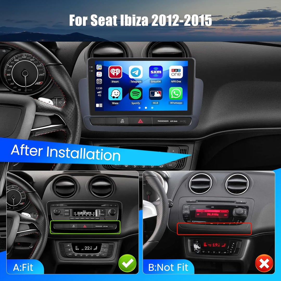 Hikity 4+64G Android 15 Autoradio für Seat Ibiza 2012-2015, 9" Bildschirmradio mit Wireless CarPlay