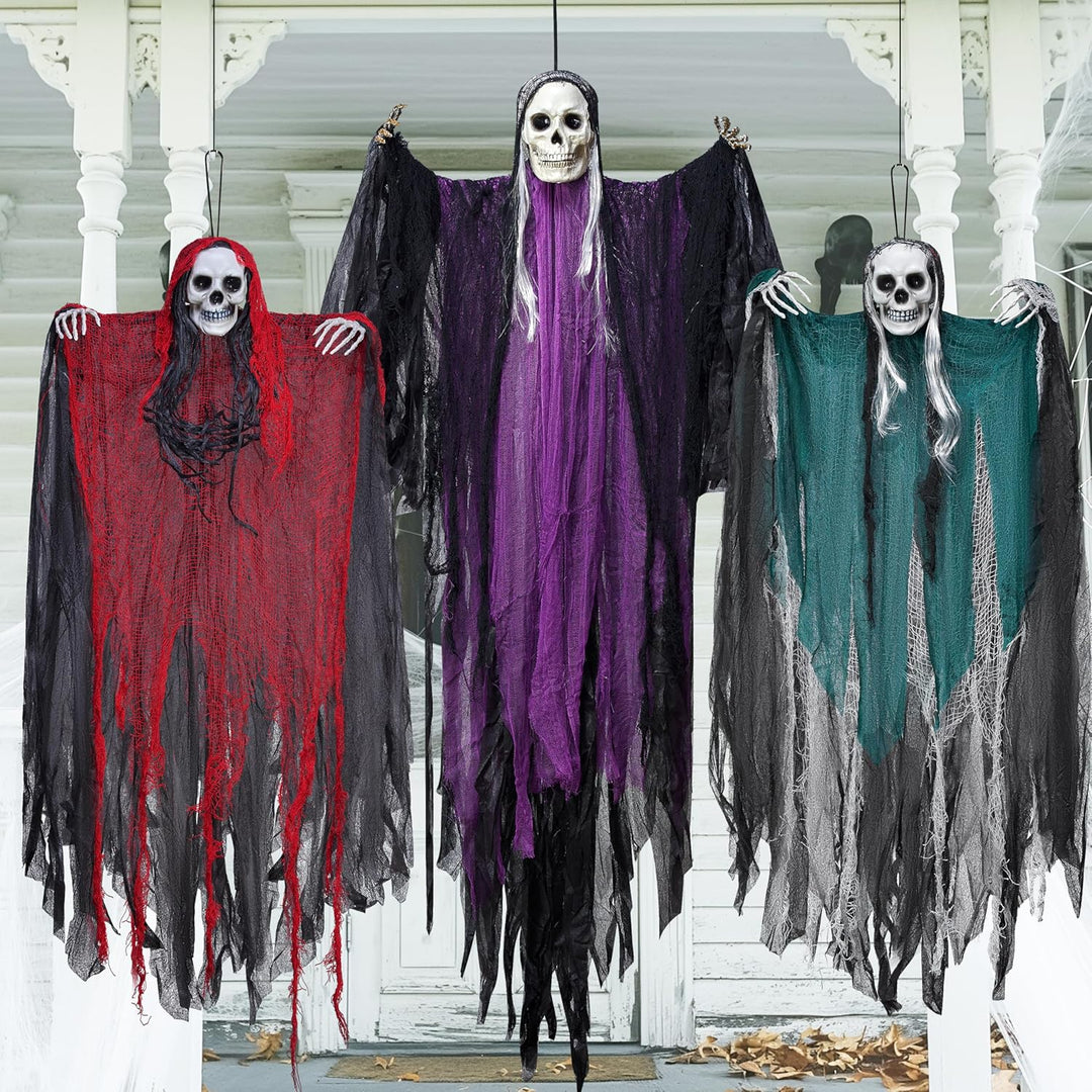 JOYIN 3 Stück Halloween-Skelett-Sensenmann-Dekoration zum Aufhängen, EIN 134 cm grosses Halloween-Sk