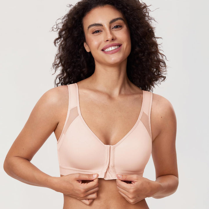 DELIMIRA Damen Haltungskorrektur Bügelloser BH mit Vorderverschluss Rückenstütze BHS Grosse Grössen