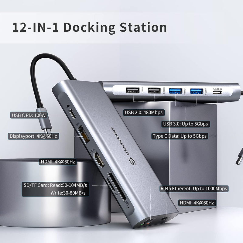 Docking Station, USB C Hub UtechSmart 12 in 1 USB C Dock Triple Display mit 2*HDMI, 4K@60Hz Displayp