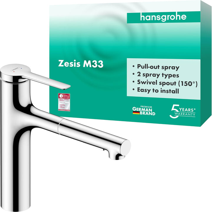 hansgrohe Küchenarmatur Zesis M33, Wasserhahn Küche mit Auslauf Höhe 160 mm, 150° drehbar, ausziehba