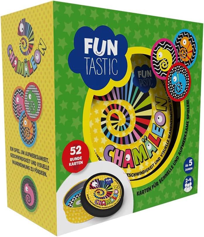 IMAGILAND Chamäleon Kartenspiel – Schnelles Reaktions- & Wahrnehmungs- Spiel mit 52 runden Karten in