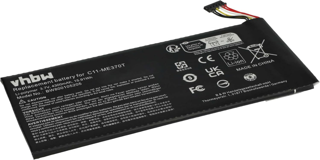 vhbw Akku Ersatz für Asus C11-ME370TG, 0B200-00120100M-A1A1A-219-17QE, ME3PNJ3, C11-ME370T für Table