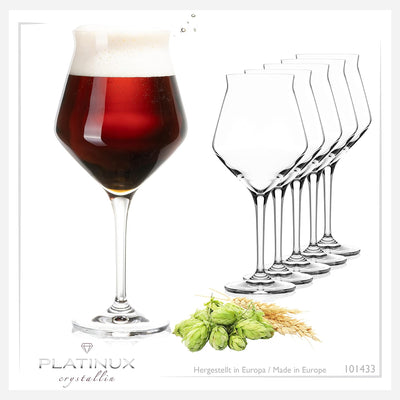 PLATINUX Biergläser Edel 400ml (max. 460ml) Biertulpen Set 6-Teilig aus Crystalline Glas Spülmaschin