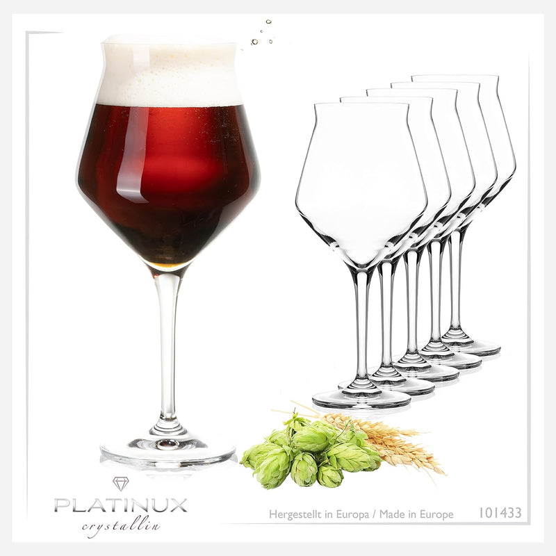 PLATINUX Biergläser Edel 400ml (max. 460ml) Biertulpen Set 6-Teilig aus Crystalline Glas Spülmaschin