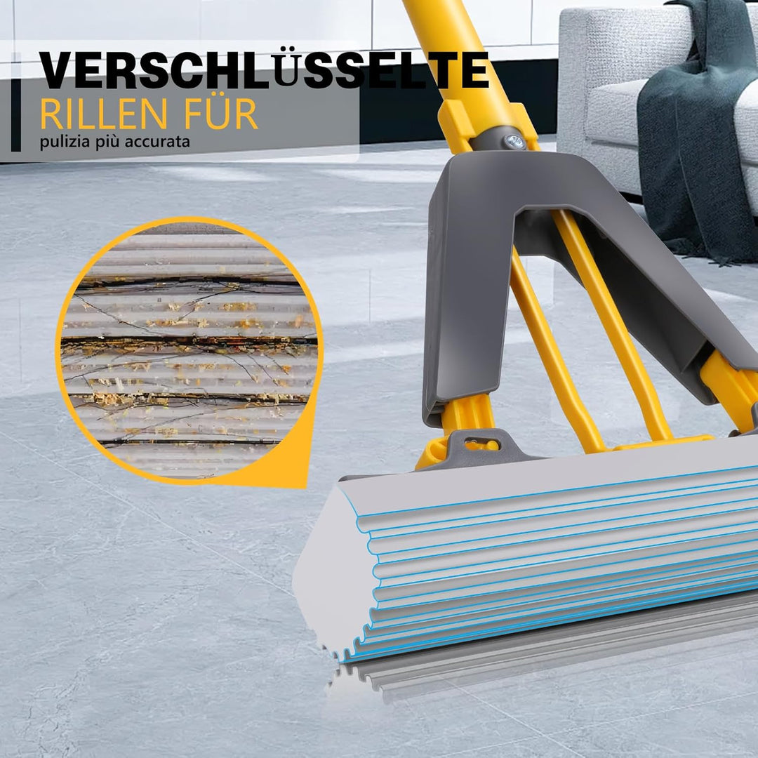 Masthome Schwamm Wischmopp,Schwammwischer mit 128cm Stiel Saugfähig Schwamm Bodenwischer mit 3 Schwa