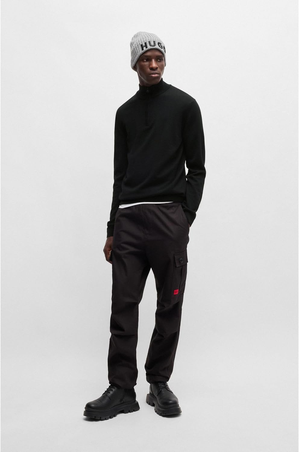 HUGO Herren San Quirin-M Regular-Fit Pullover aus Schurwolle mit Reissverschluss am Kragen, L Black1