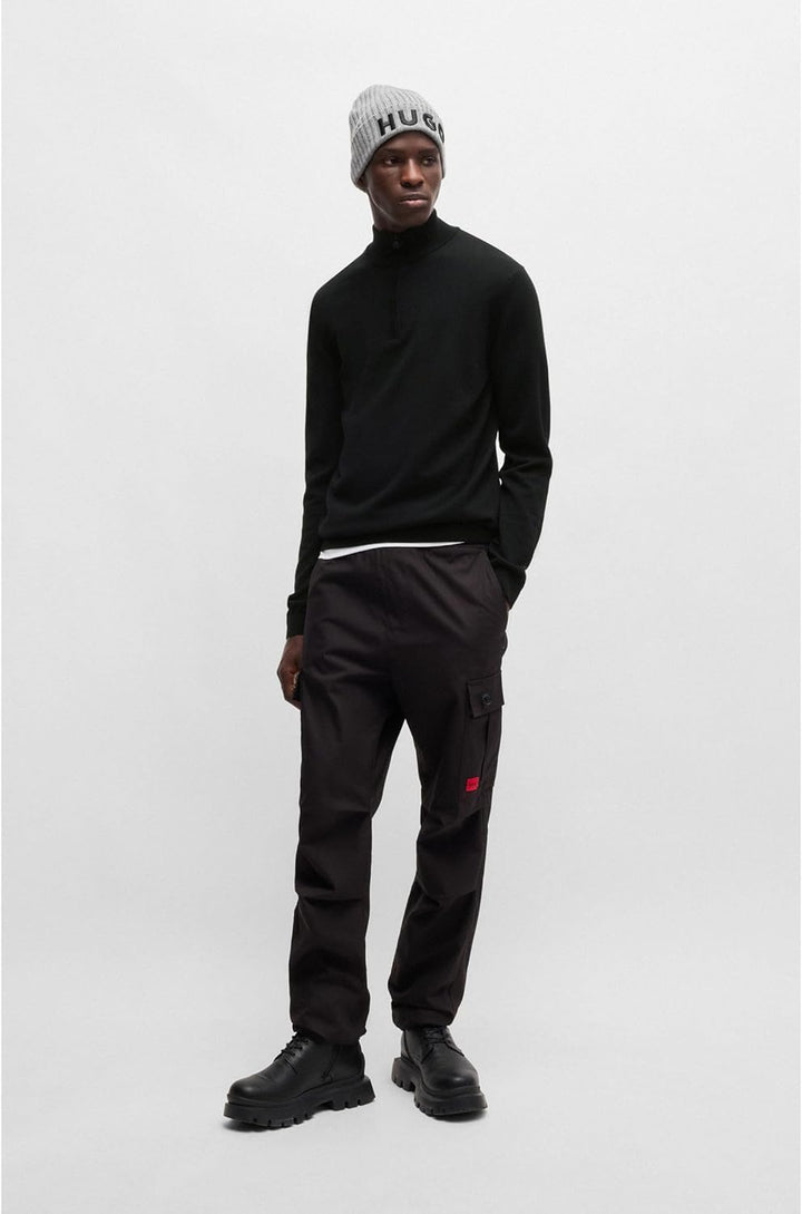 HUGO Herren San Quirin-M Regular-Fit Pullover aus Schurwolle mit Reissverschluss am Kragen, L Black1
